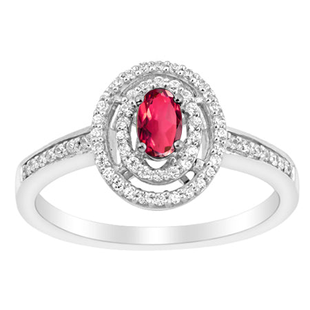 9ct White Gold Ruby And Diamond Oval Cluster