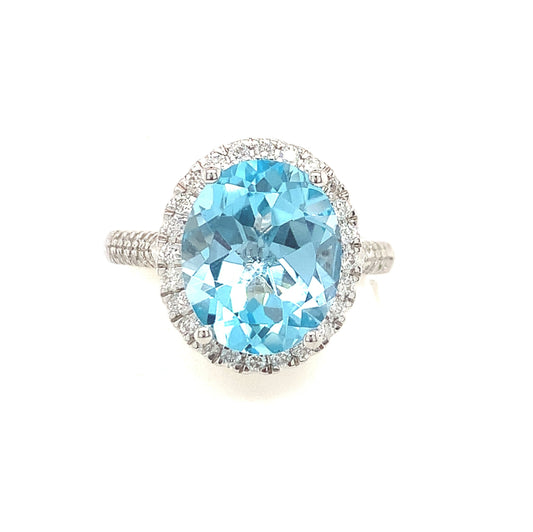 9ct White Gold Blue Topaz And Diamond Ring .40ct.