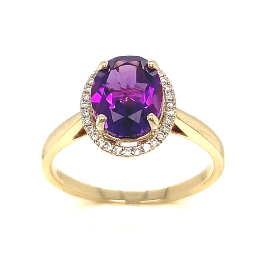 9ct Amethyst And Diamond Oval Cluster Ring