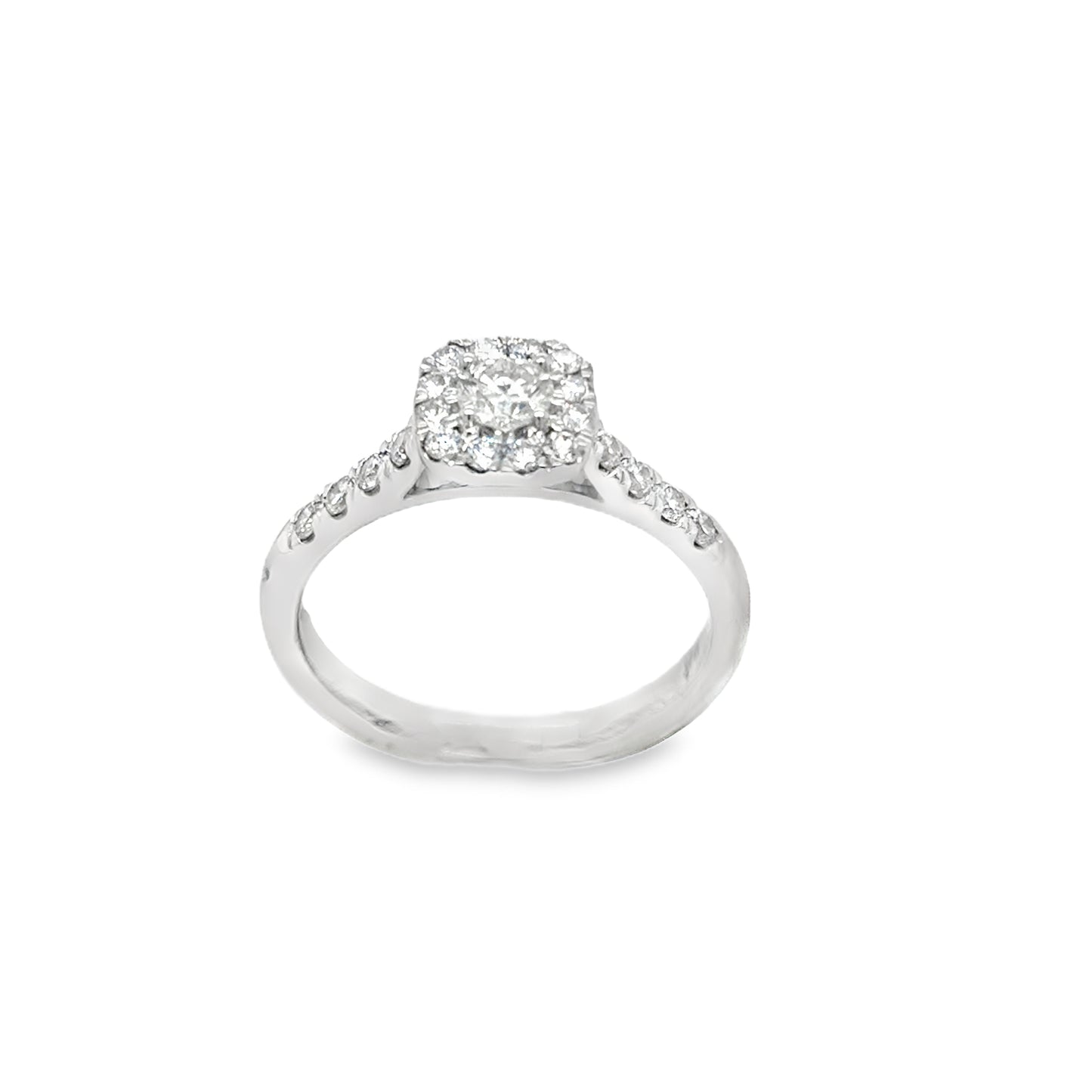 9ct White Gold Square Cluster With Diamond Shoulders .55ct Ring