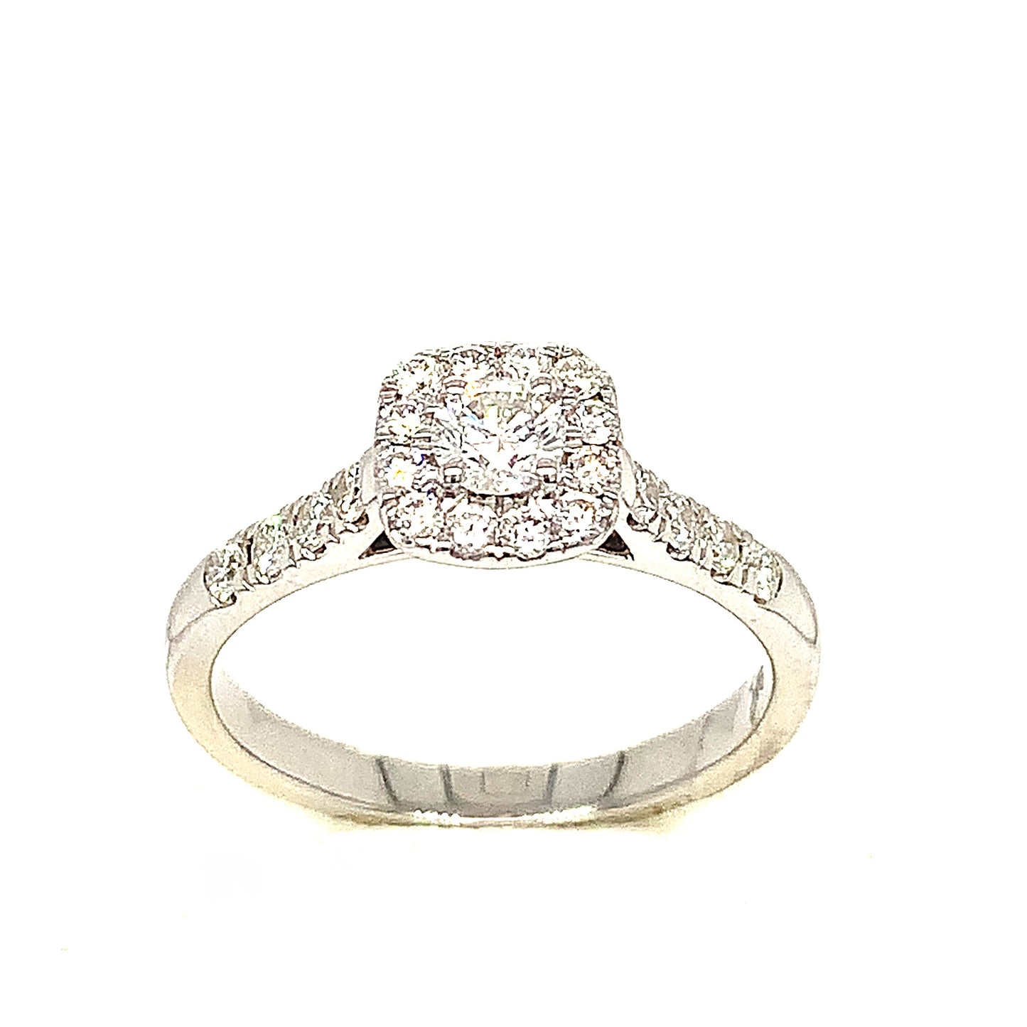 9ct White Gold Square Cluster With Diamond Shoulders .55ct Ring