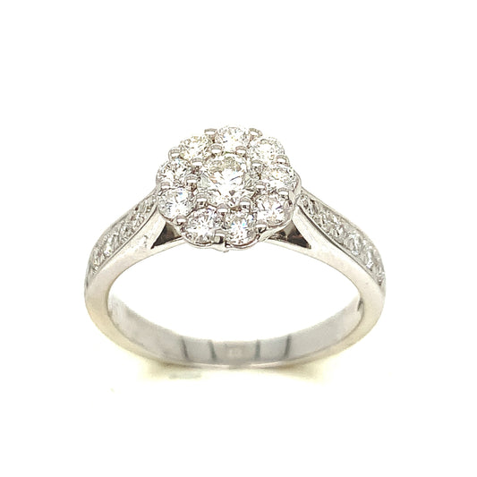 9ct White Gold Round Flower Cluster .70ct Diamond Ring