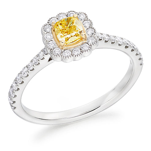 9ct White Gold Cluster Yellow Centre .29.40 Carat Diamond Ring