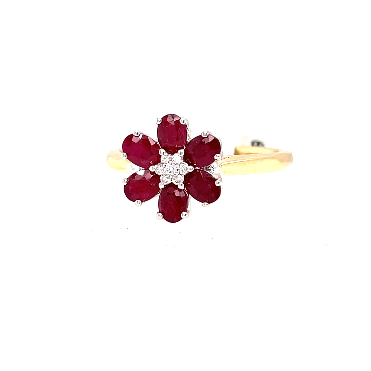 9ct Ruby And Diamond Flower Cluster 0.05ct Ring