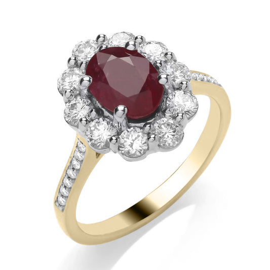 9ct Ruby And Diamond Cluster .76ct Ring