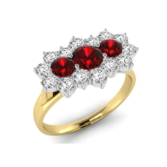 9ct Ruby And Diamond Long Cluster .50ct Ring