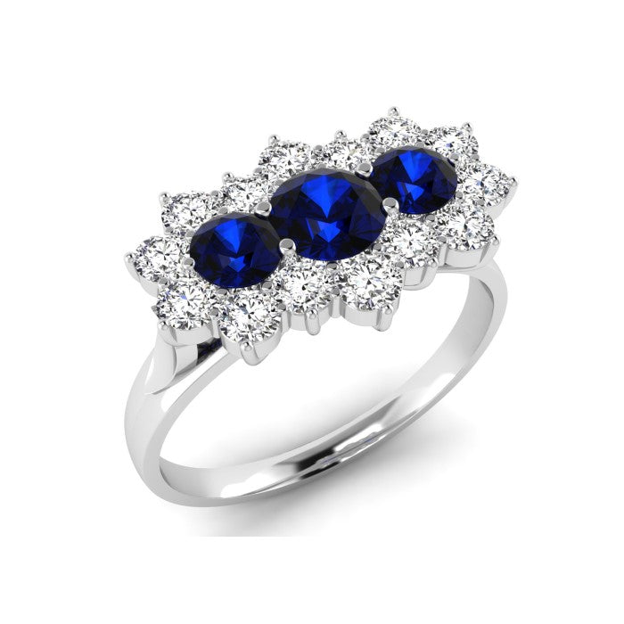 9ct White Gold Sapphire And Diamond Long Cluster .50ct Ring