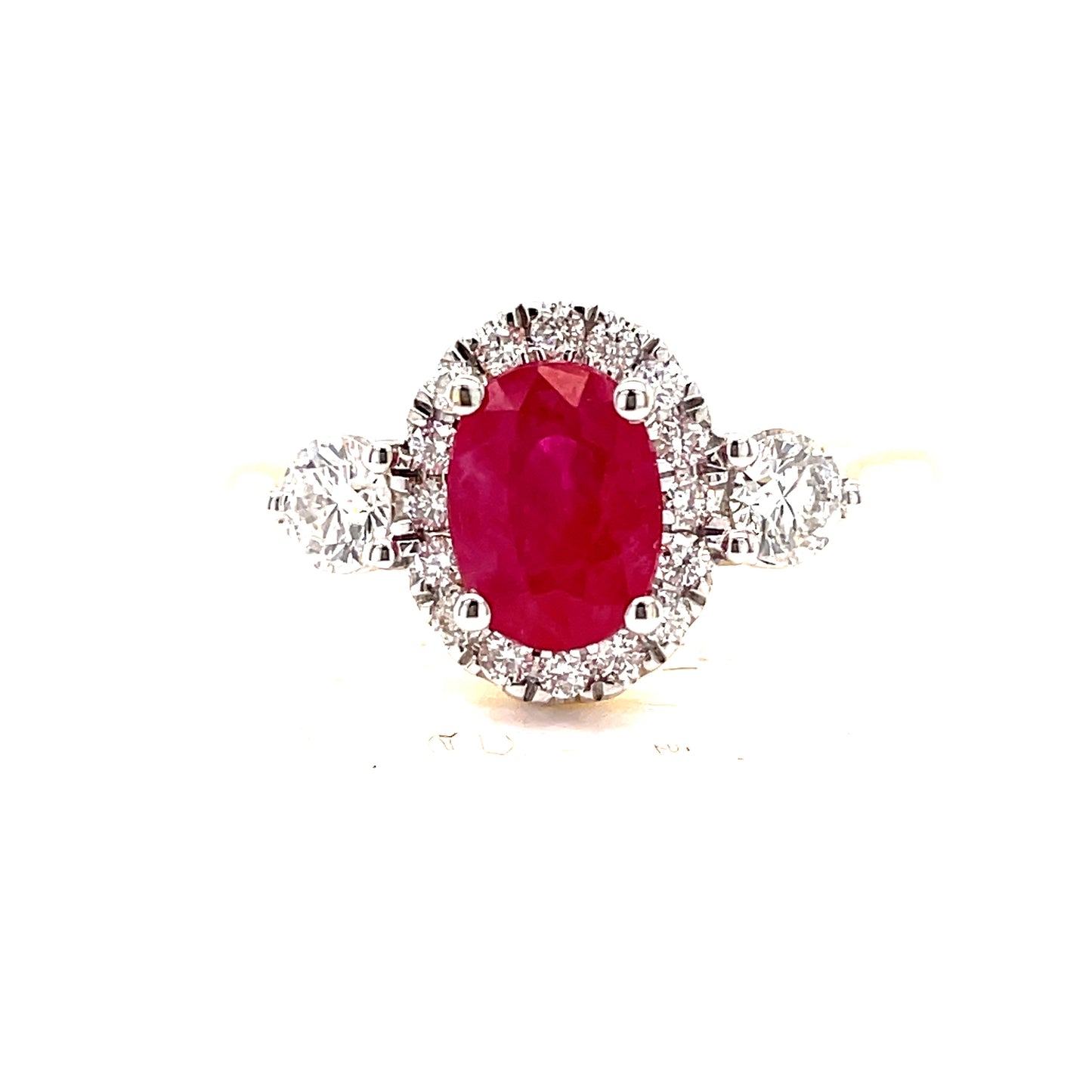 9ct Ruby And Diamond Oval Cluster .45ct Diamond Ring