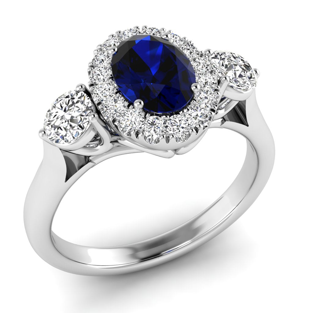 9ct Sapphire And Diamond Oval Cluster .45ct Diamond Ring