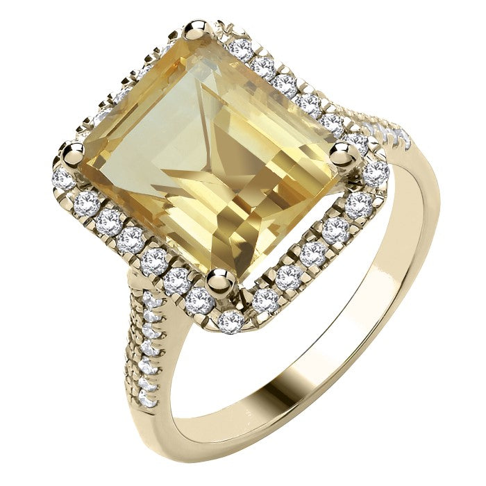 9ct Citrine And Diamond Rectangular Cluster .42ct Ring