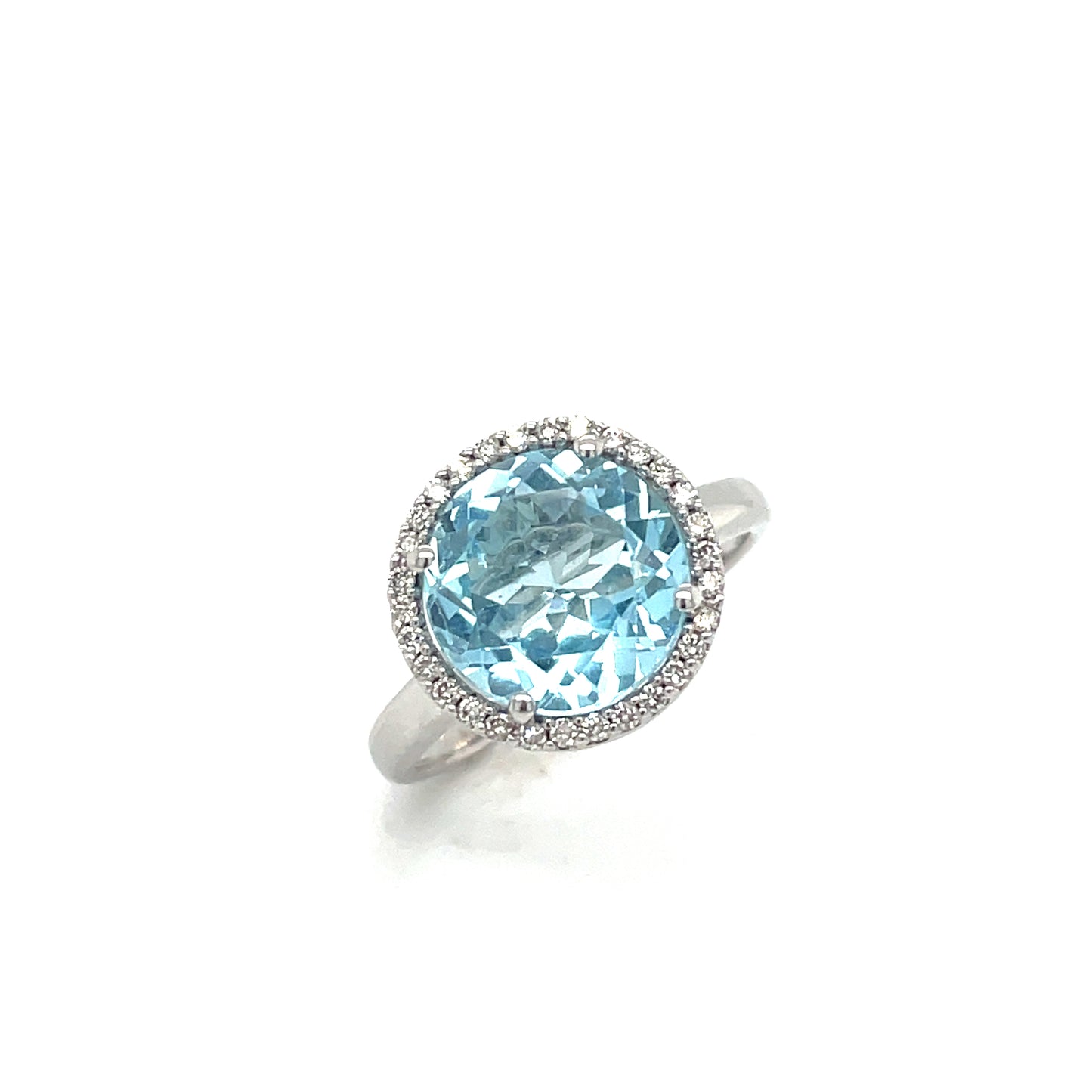 9ct White Gold Blue Topaz And Diamond Round Cluster .15ct Ring