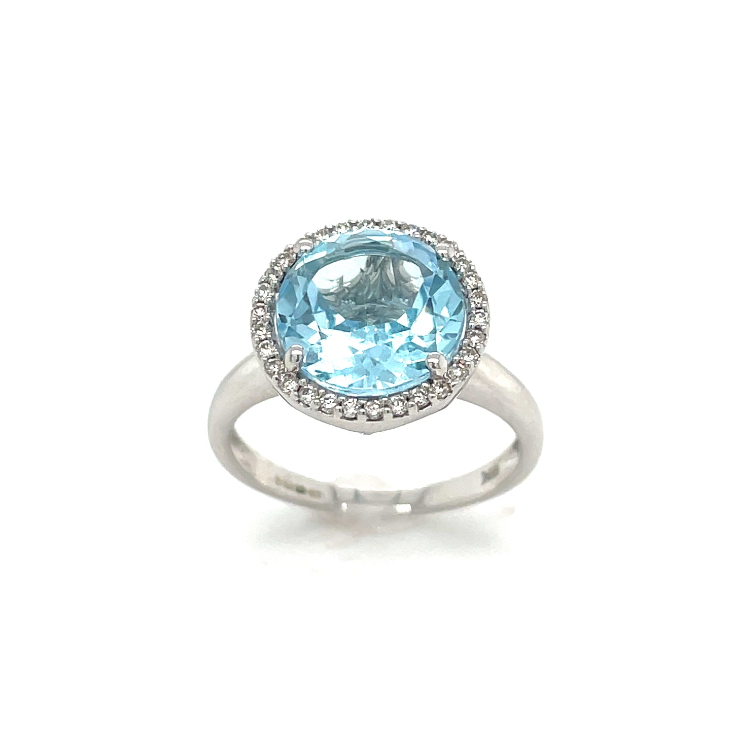9ct White Gold Blue Topaz And Diamond Round Cluster .15ct Ring