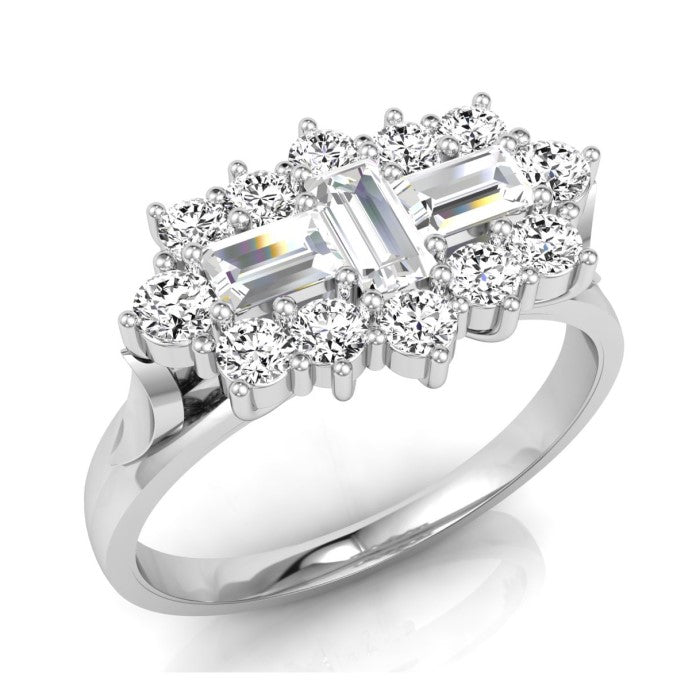 9ct White Gold Cluster Emerald Brilliant Cut .50ct Diamond Ring