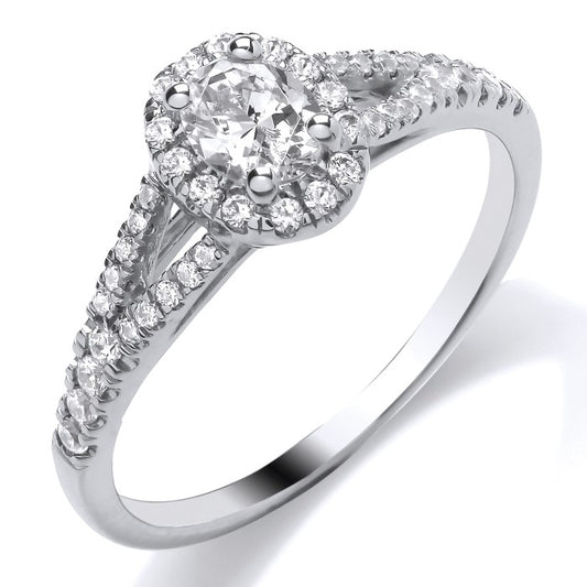 9ct White Gold Oval Halo Cluster .63ct Diamond Ring