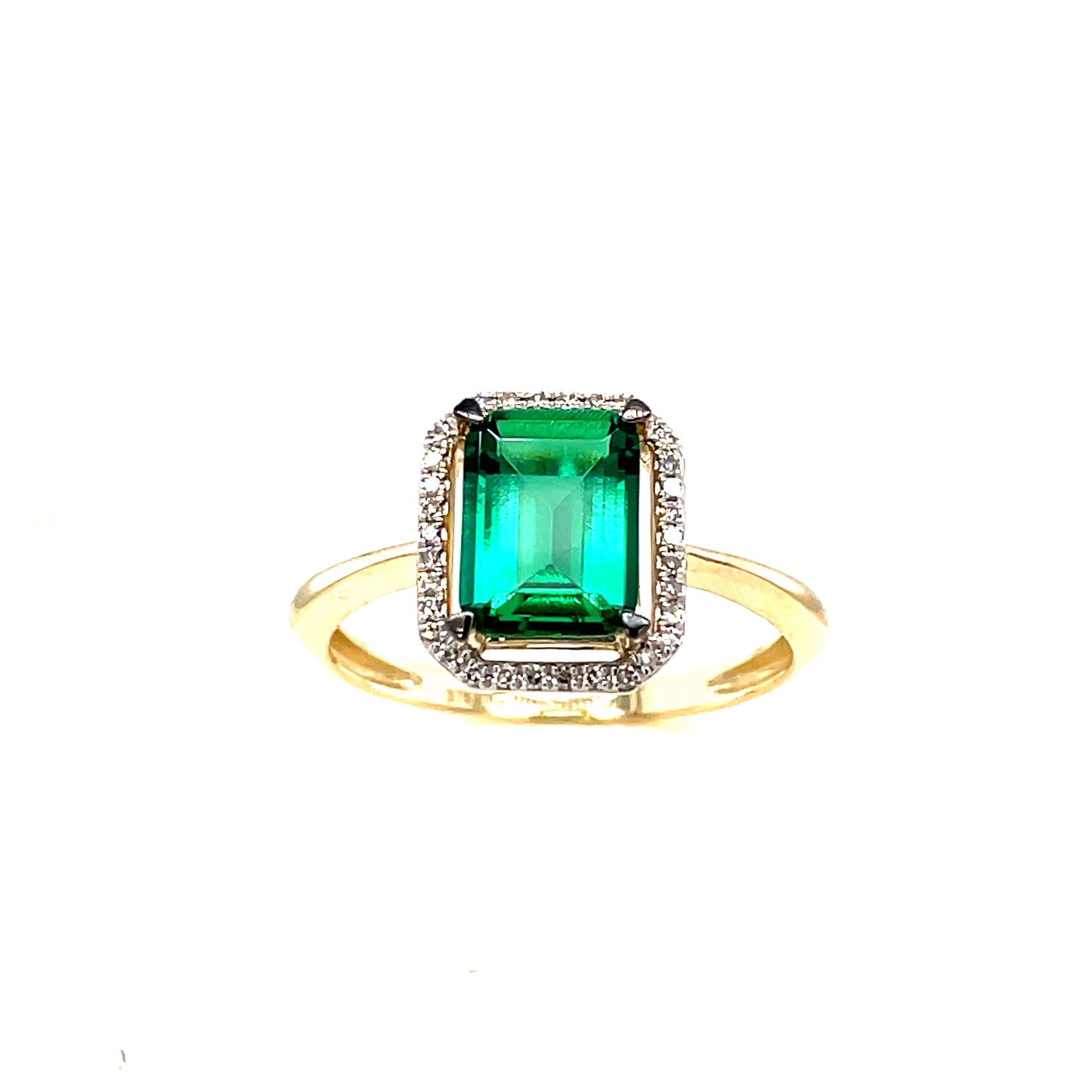 9ct Square Cluster Emerald And Diamond Ring .21 Ct