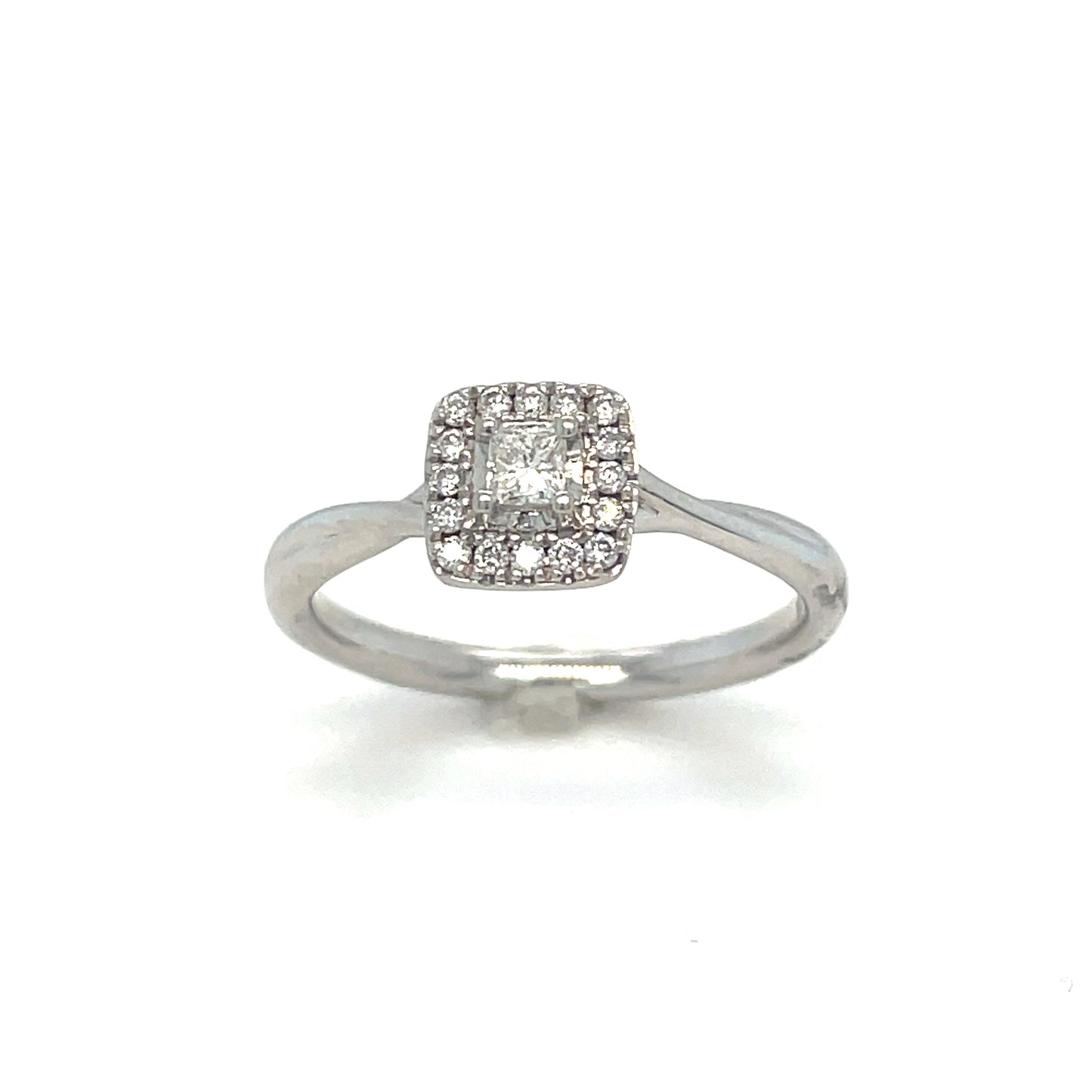 9ct White Gold Princess Cut Cluster Diamond Ring .20ct