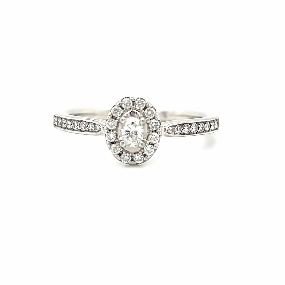 9ct White Gold Oval Cluster Diamond Shoulders