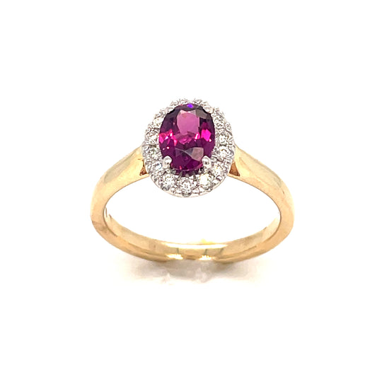 9ct Gold Oval Purple Garnet Cluster Ring