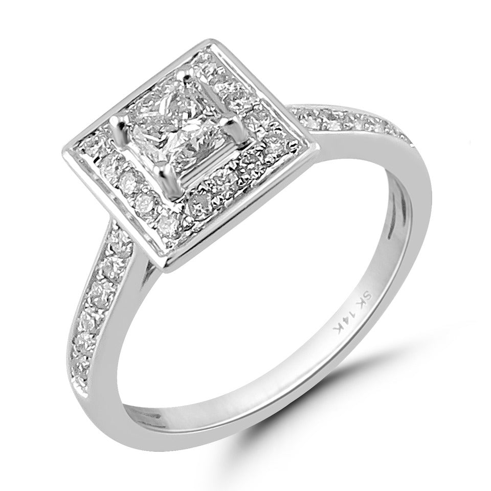 9ct White Gold Square Cluster .60ct Diamond Ring