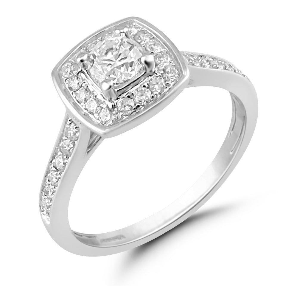9ct White Gold Square Cluster .60ct Diamond Ring