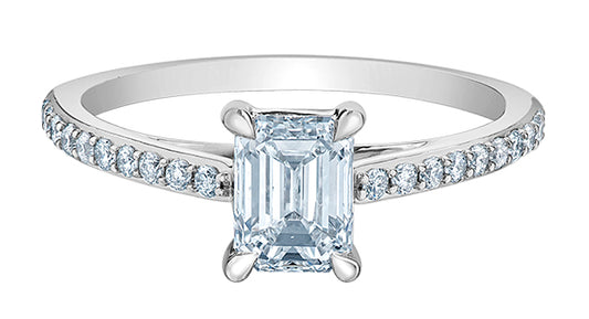 Platinum Emerald Cut Solitaire Diamond Shoulders 1.20ct Ring