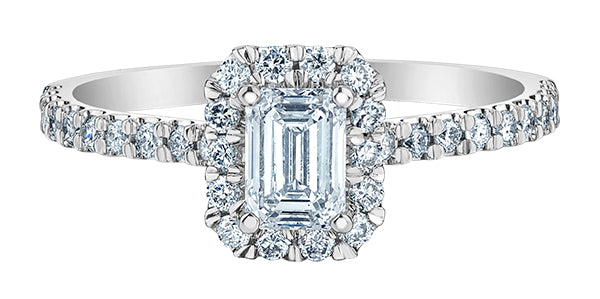 Platinum Emerald Cut Halo Cluster .84ct Diamond Ring