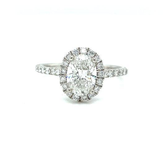Platinum Oval Solitaire Halo Cultured Diamond Ring 1.35ct
