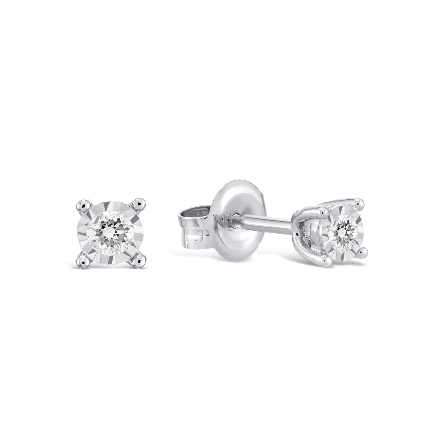 9ct White Gold Diamond Solitaire .10ct  Earrings