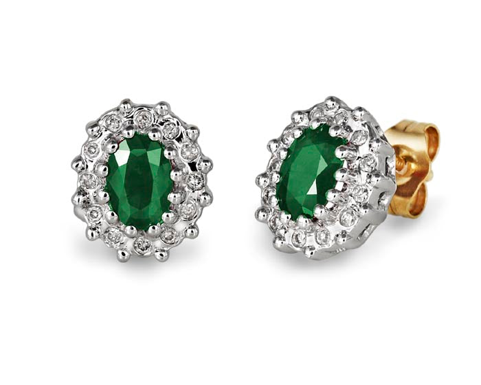 9ct Emerald And Diamond .12ct  Cluster Earrings