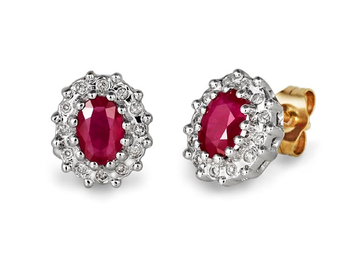 9ct Ruby And Diamond .12ct Cluster Diamond Earrings