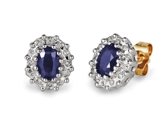 9ct Sapphire And Diamond .12ct Cluster Earrings