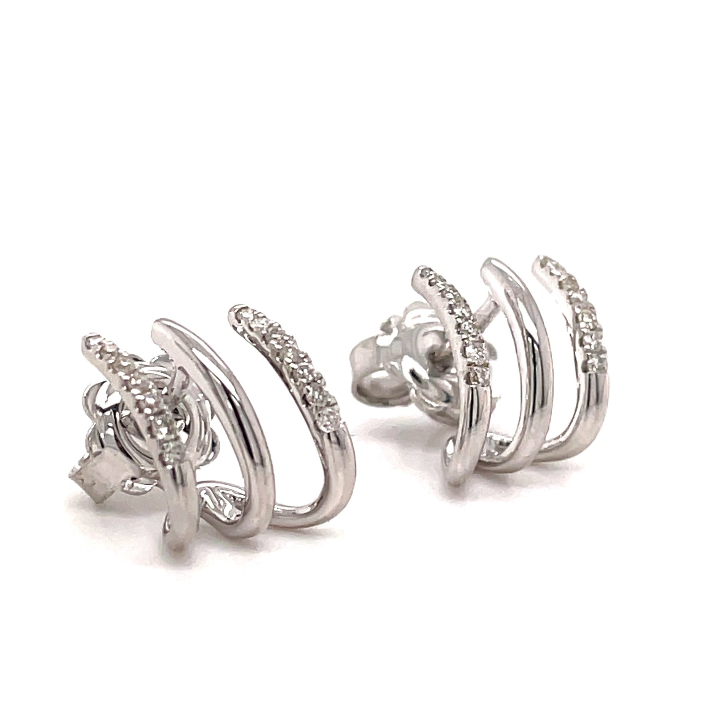 9ct White Gold Diamond And Plain Huggie .13ct Earring