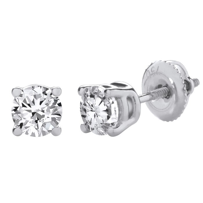 9ct White Gold 4 Claw Solitaire .50ct Diamond Earrings