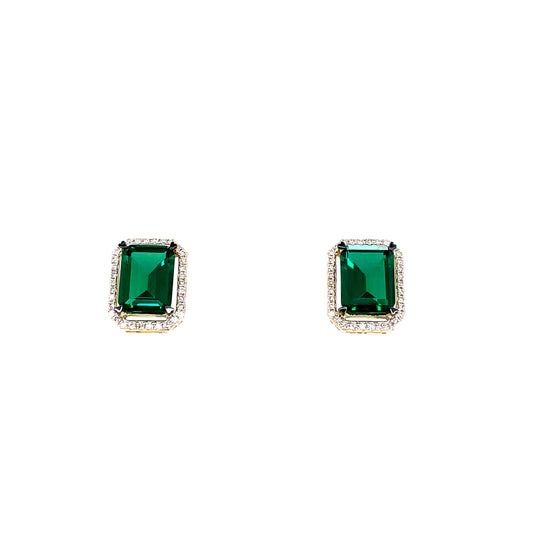 9ct Square Cluster Emerald/Diamond Earring .16ct