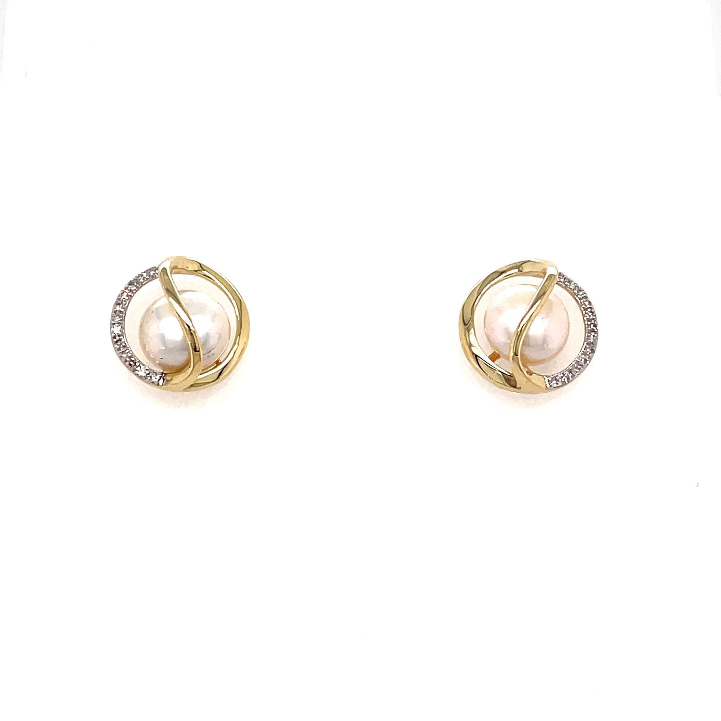 9ct Open Wrap Pearl/ Diamond Earring .05 Ct