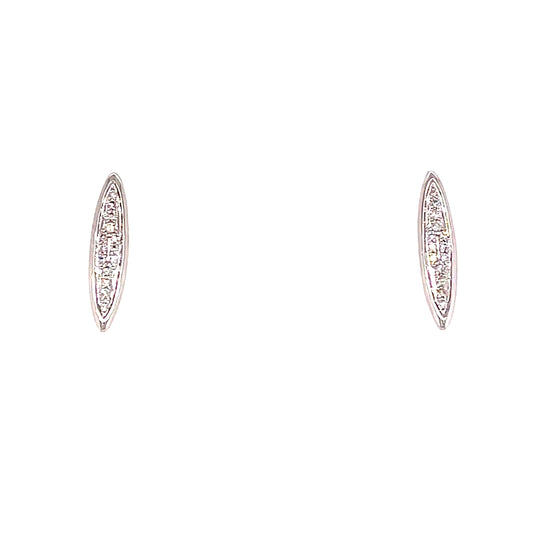9ct White Gold Long Oval Diamond Earring .07 Ct