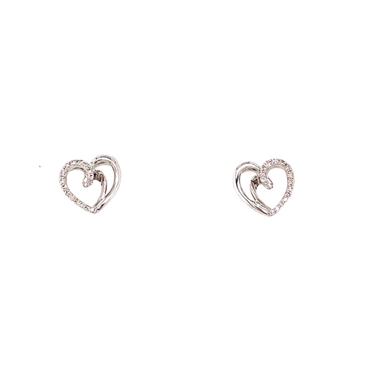 9ct White Gold Open Heart Diamond Earring .08 Ct