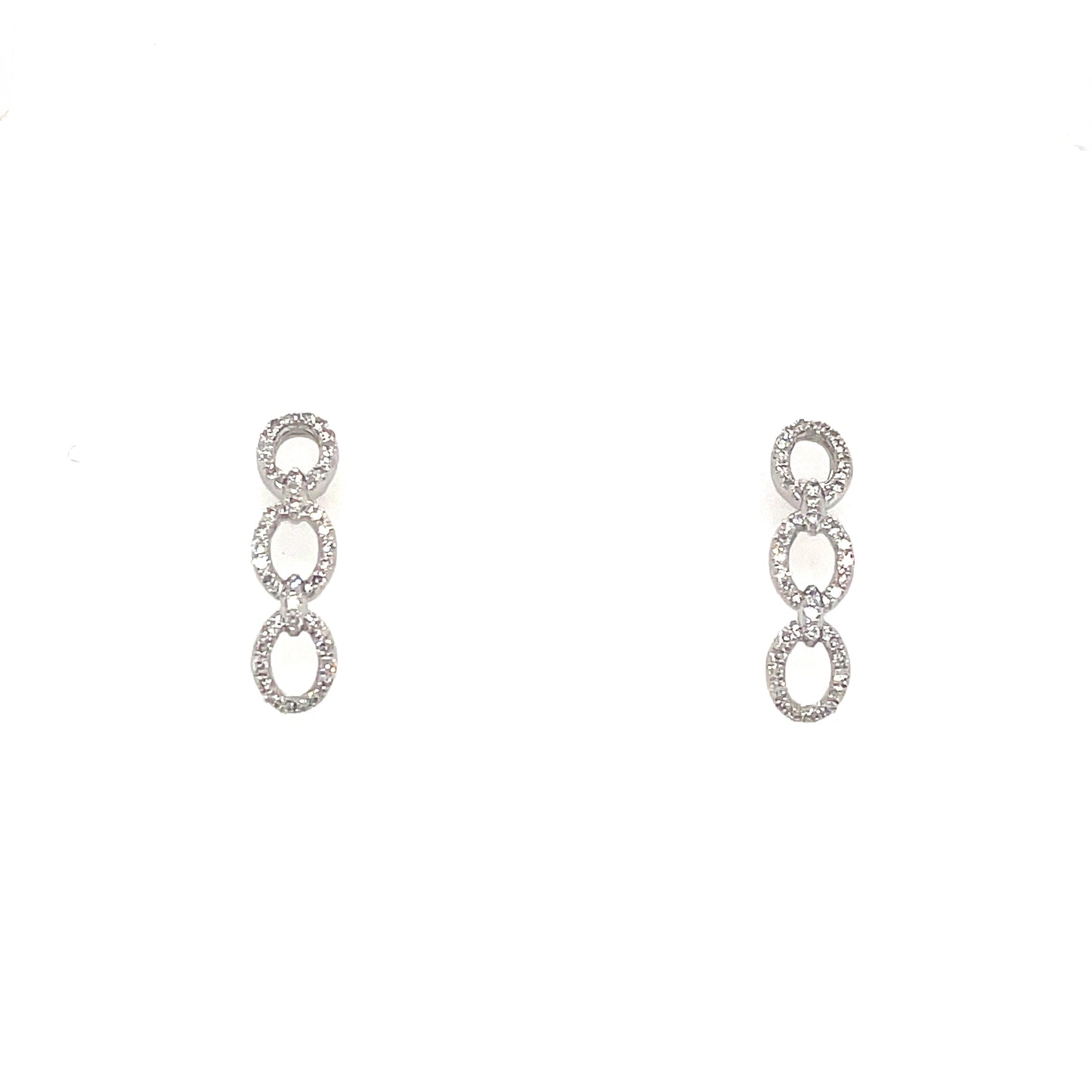 9ct White Gold Oval Link Diamond Earring .18 Ct