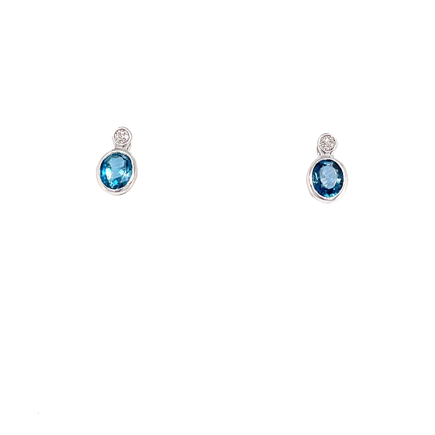 9ct White Gold Oval London Blue Topaz/Diamond Earring .02 Ct