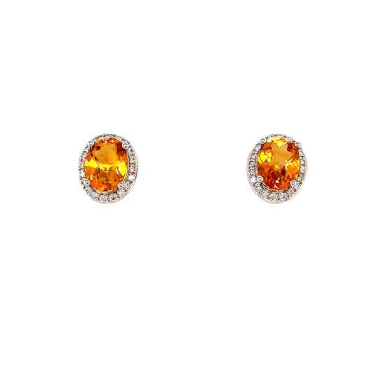 9ct White Gold Oval Cluster Citrine/Diamond Earring .25 Ct