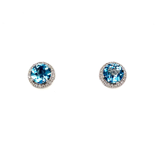 9ct White Gold Round Cluster Blue Topaz/Diamond Earring .24 Ct