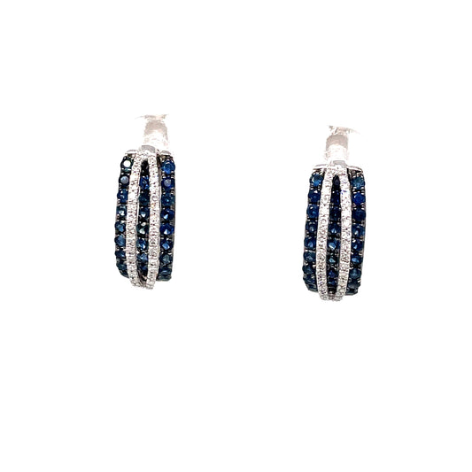 9ct White Gold 5 Row Raised Blue Sapphire/Diamond Earring .14ct