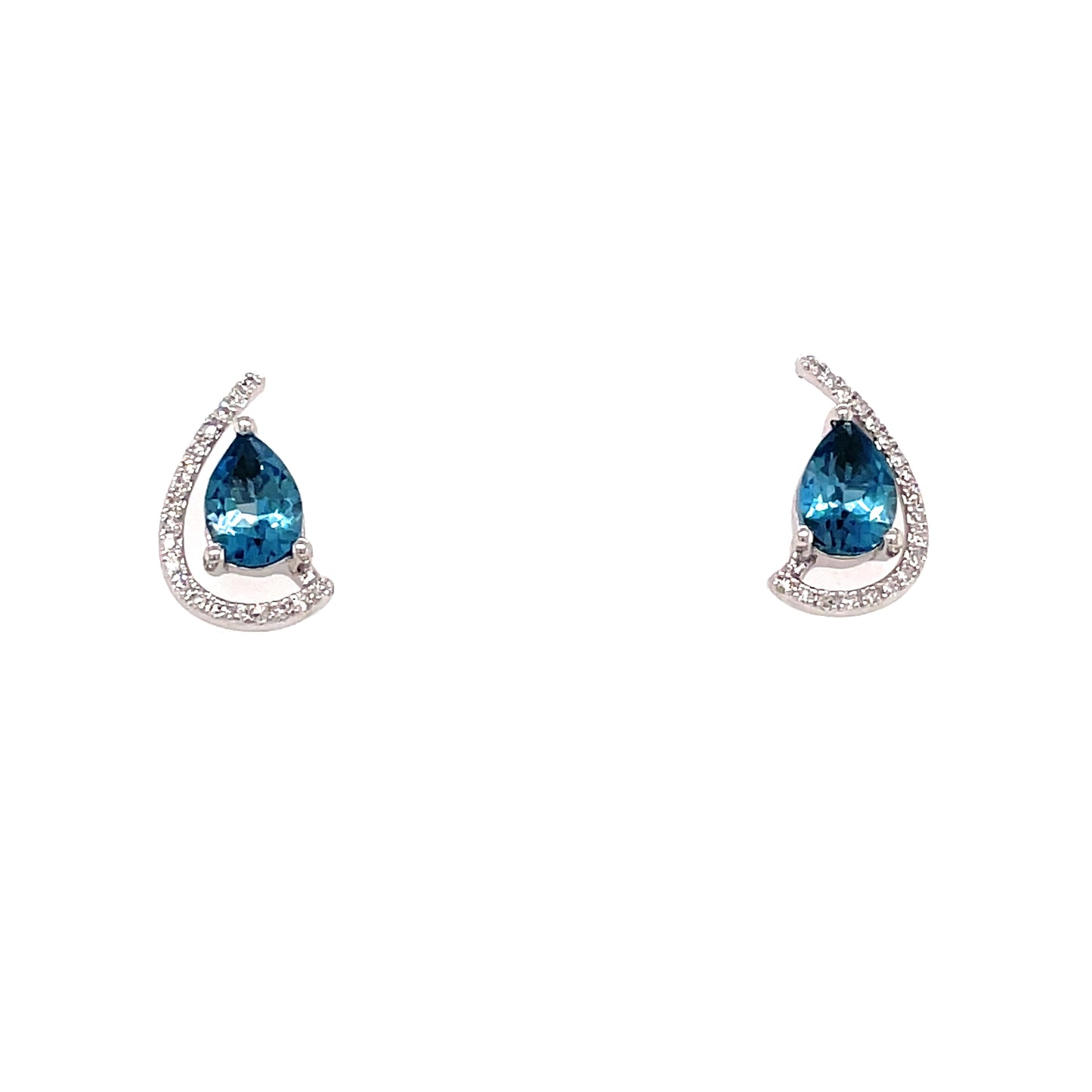 9ct White Gold Open Loop London Blue Topaz/Diamond.08ct Earring
