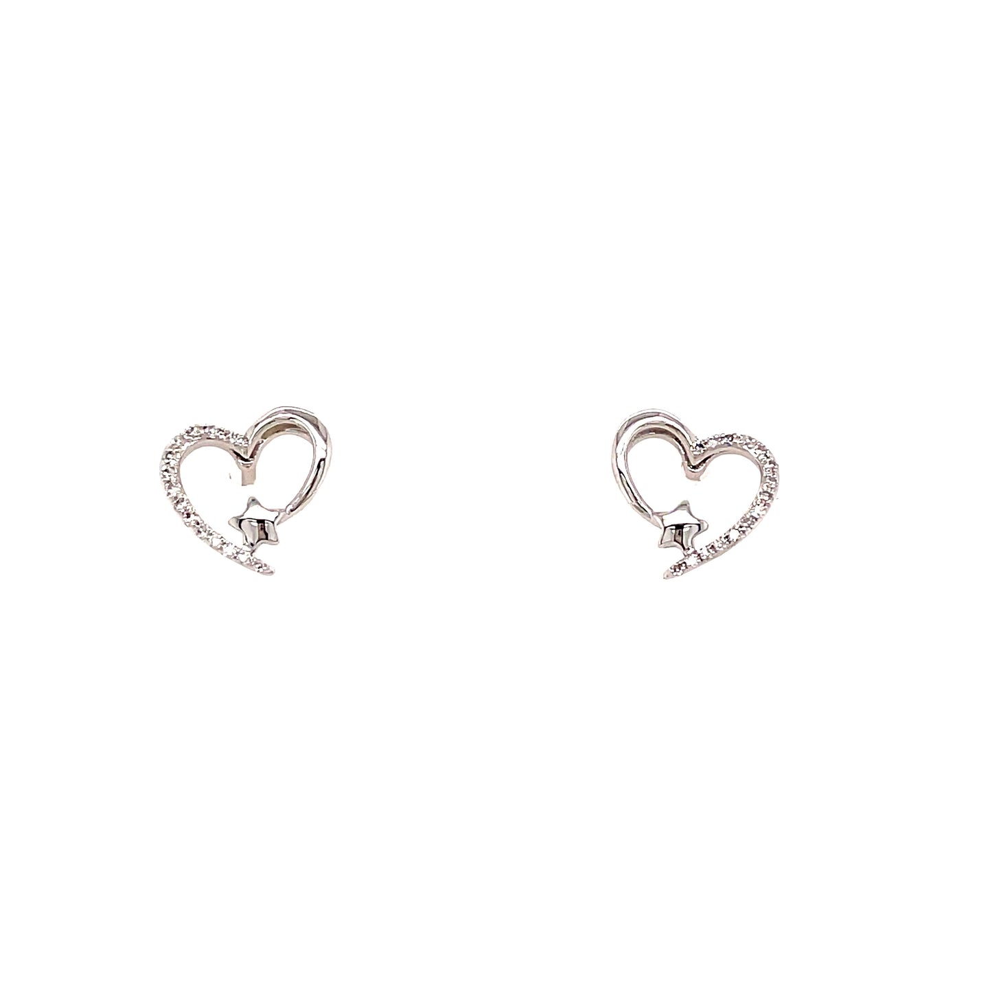 9ct White Gold Open Heart/ Star Diamond Earring .07ct