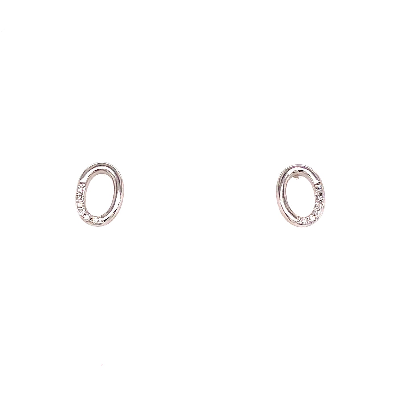 9ct Wh/Gold Open Oval Polished And Diamond Set Stud .04ct