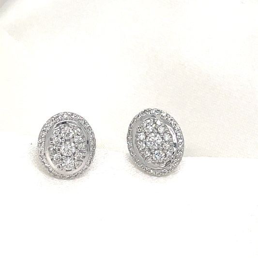 9ct White Gold Oval Cluster Diamond Stud Earring .33ct
