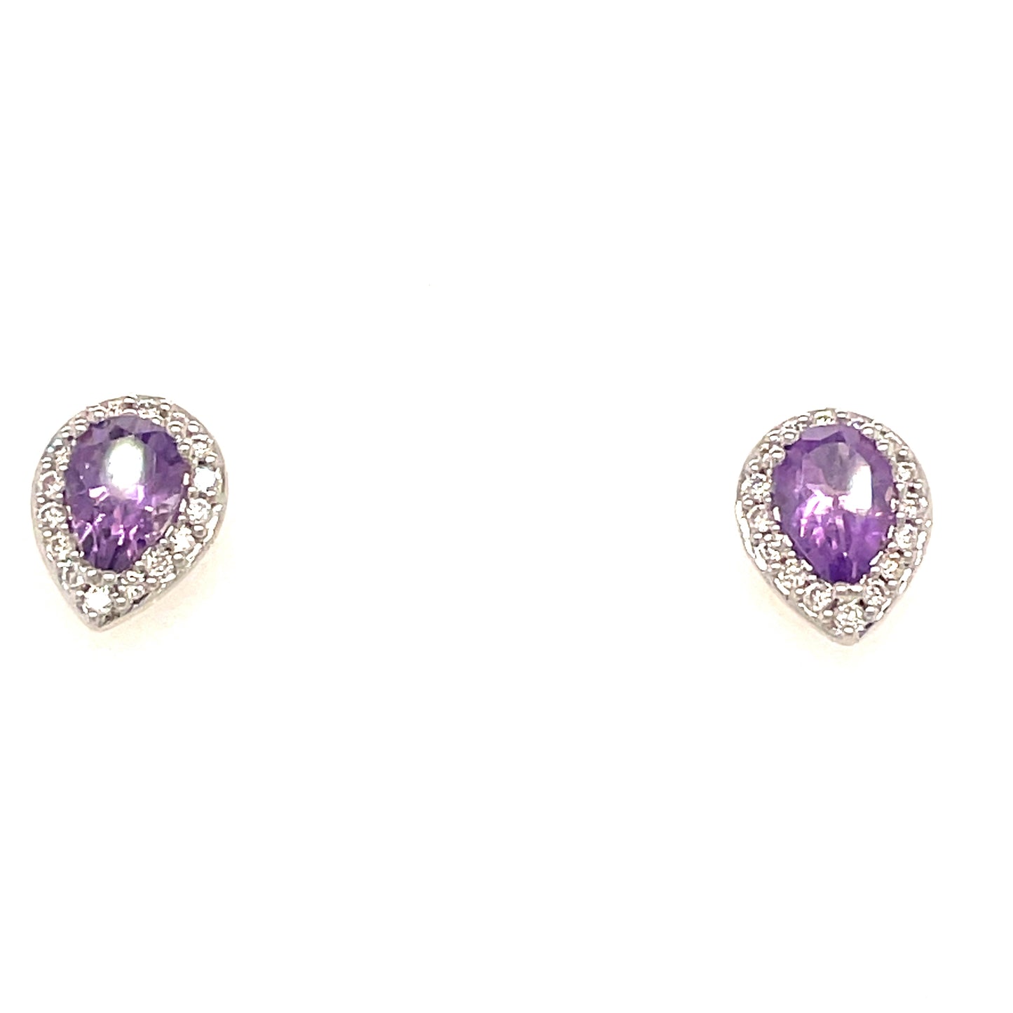 9ct White Gold Pear Amethyst With Diamond Surround .15ct