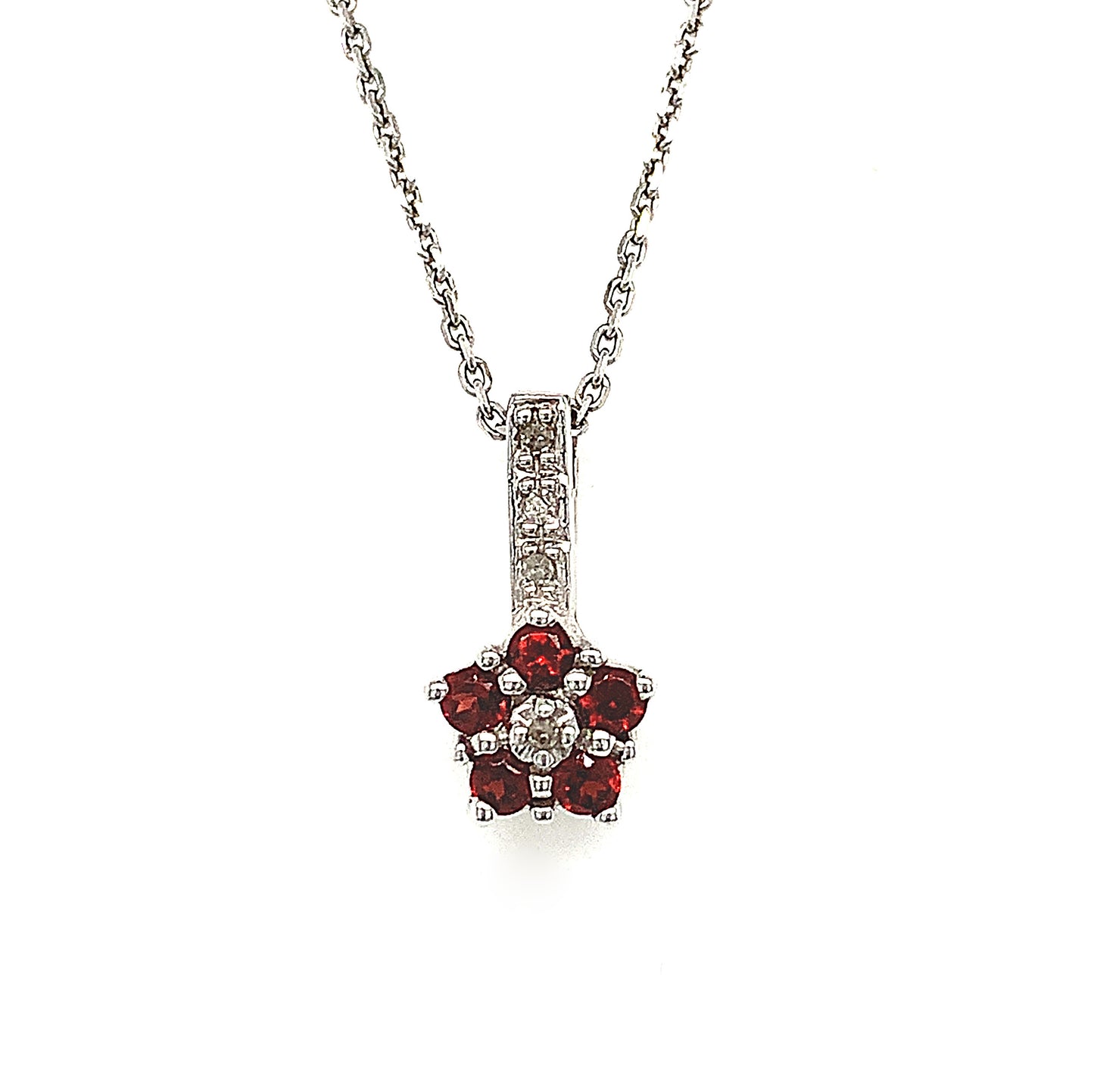 9ct White Gold Garnet And Diamond Cluster Pendant