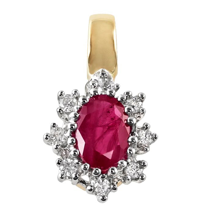 9ct Ruby And Diamond Oval Cluster .08ct Diamond Pendant