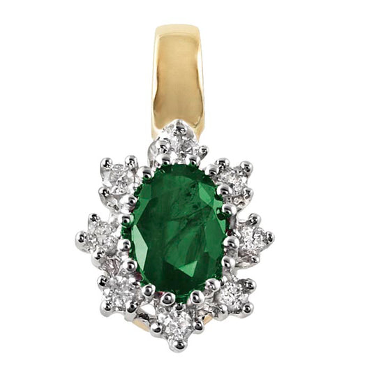 9ct Emerald And Diamond Oval Cluster .08ct Diamond Pendant